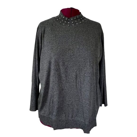 Rafaella Studded High Neck Asymmetrical Sweater Plus Size 3X Casual - Picture 1 of 11